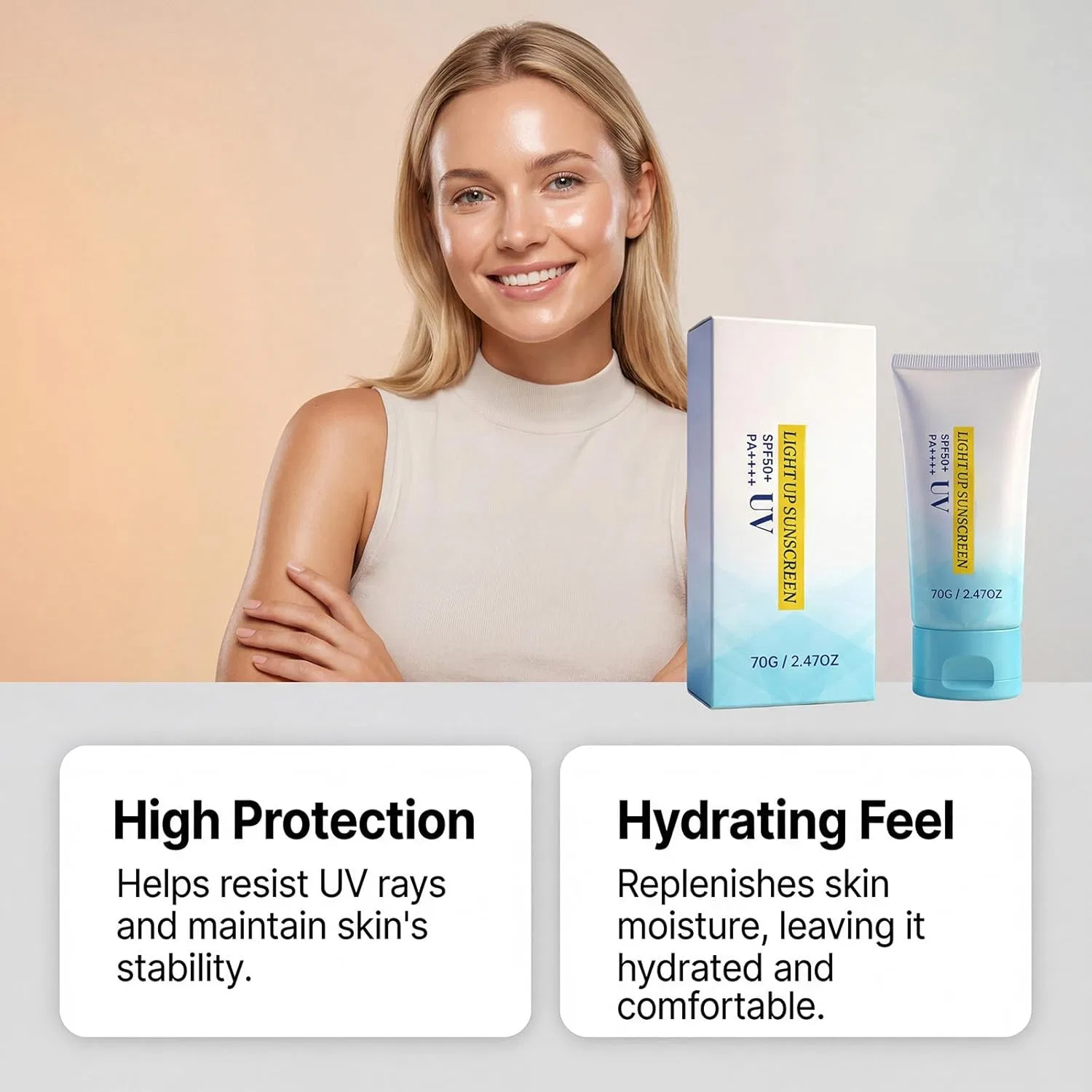 Солнцезащитный крем для лица Light Up UV SPF 50+ PA++++, 70 г Generisch, 2 — фото 2