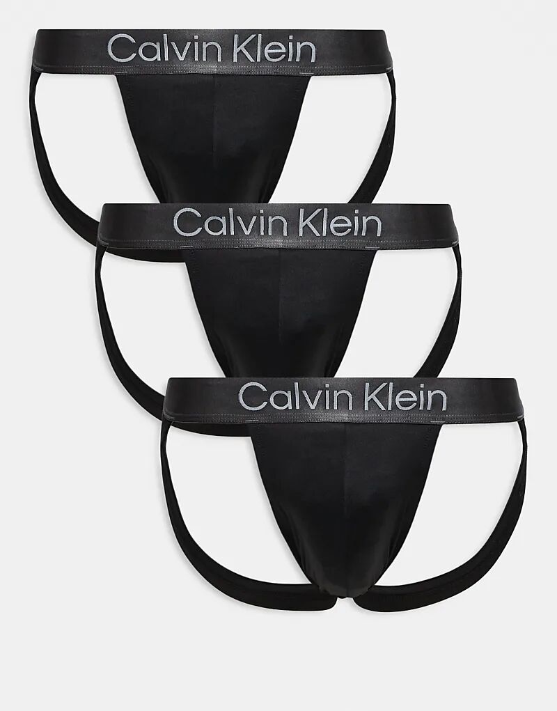 

Комплект из 3 спортивных штанов Calvin Klein из микрофибры с эластичными лямками черного цвета с серым поясом