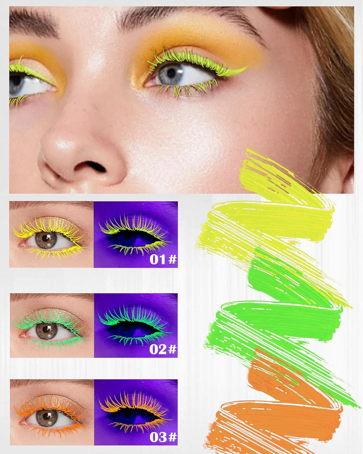 Тушь для ресниц объемная Lysdefeu UV Glow Color Mascara Volume, 3 шт, 9 мл, мультиколор — фото 2
