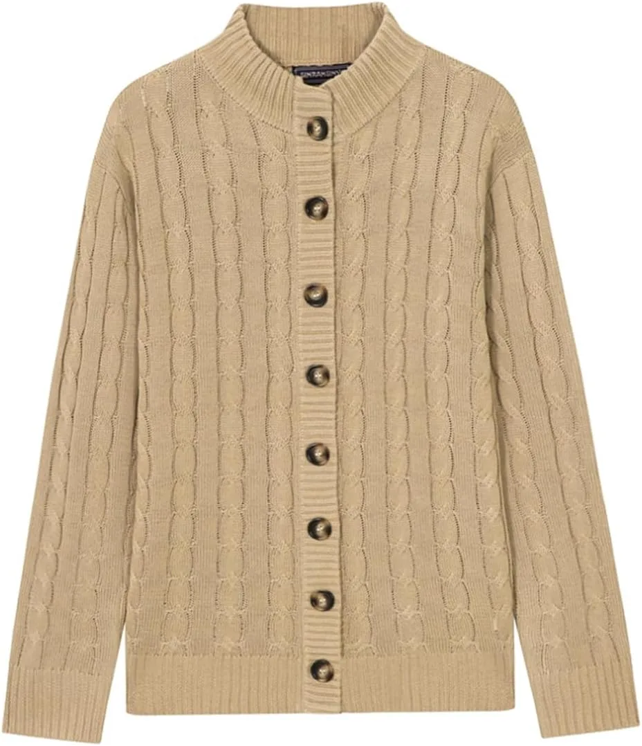 

Мужской кардиган из шерстяной смеси с длинным рукавом и вязкой косичкой Glkaend