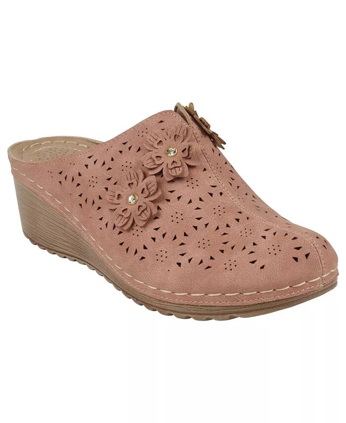 Женские мюли Krista с перфорированным цветочным узором на танкетке GC Shoes, розовый