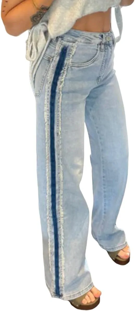 

Прямые джинсы Apvirdy с высокой талией и контрастными вставками