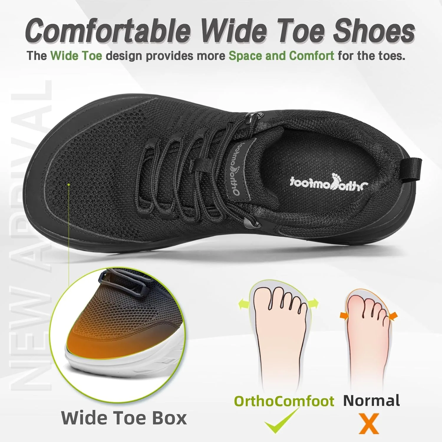 Ортопедические кроссовки OrthoComfoot для комфорта и поддержки стопы, черный — фото 2