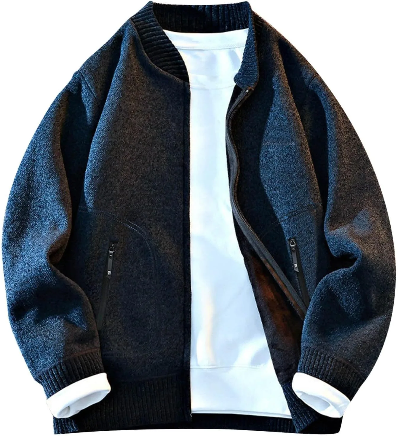 

Кардиган для мужчин с длинным рукавом и воротником стойкой, свободный, хлопковый, с карманами