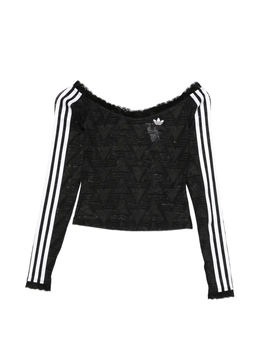 Топ в полоску с кружевной отделкой Adidas, черный