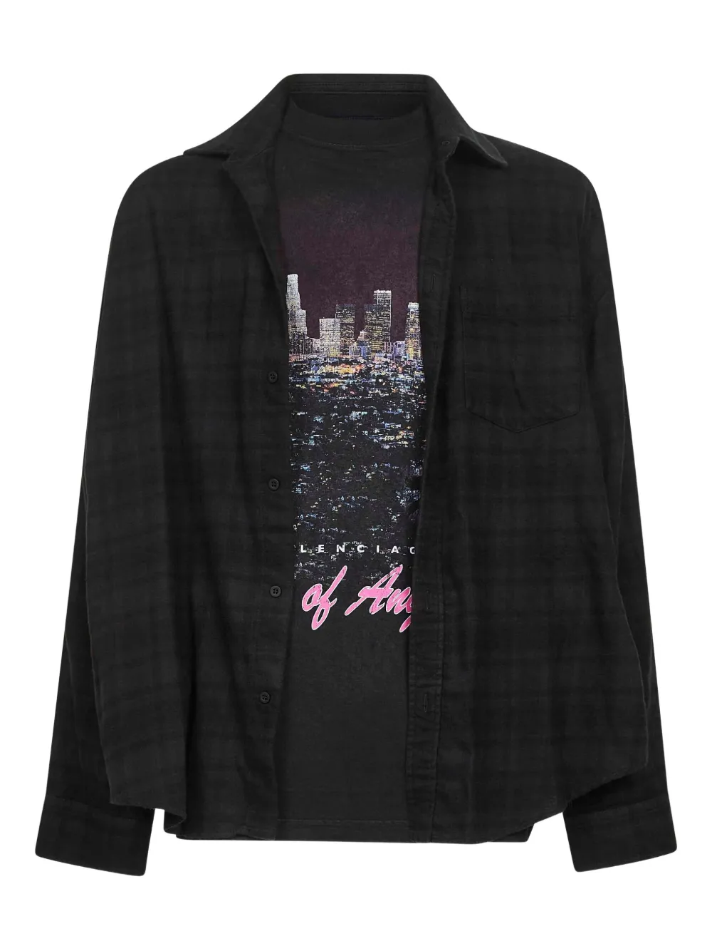 

Клетчатая хлопковая рубашка BALENCIAGA, черный