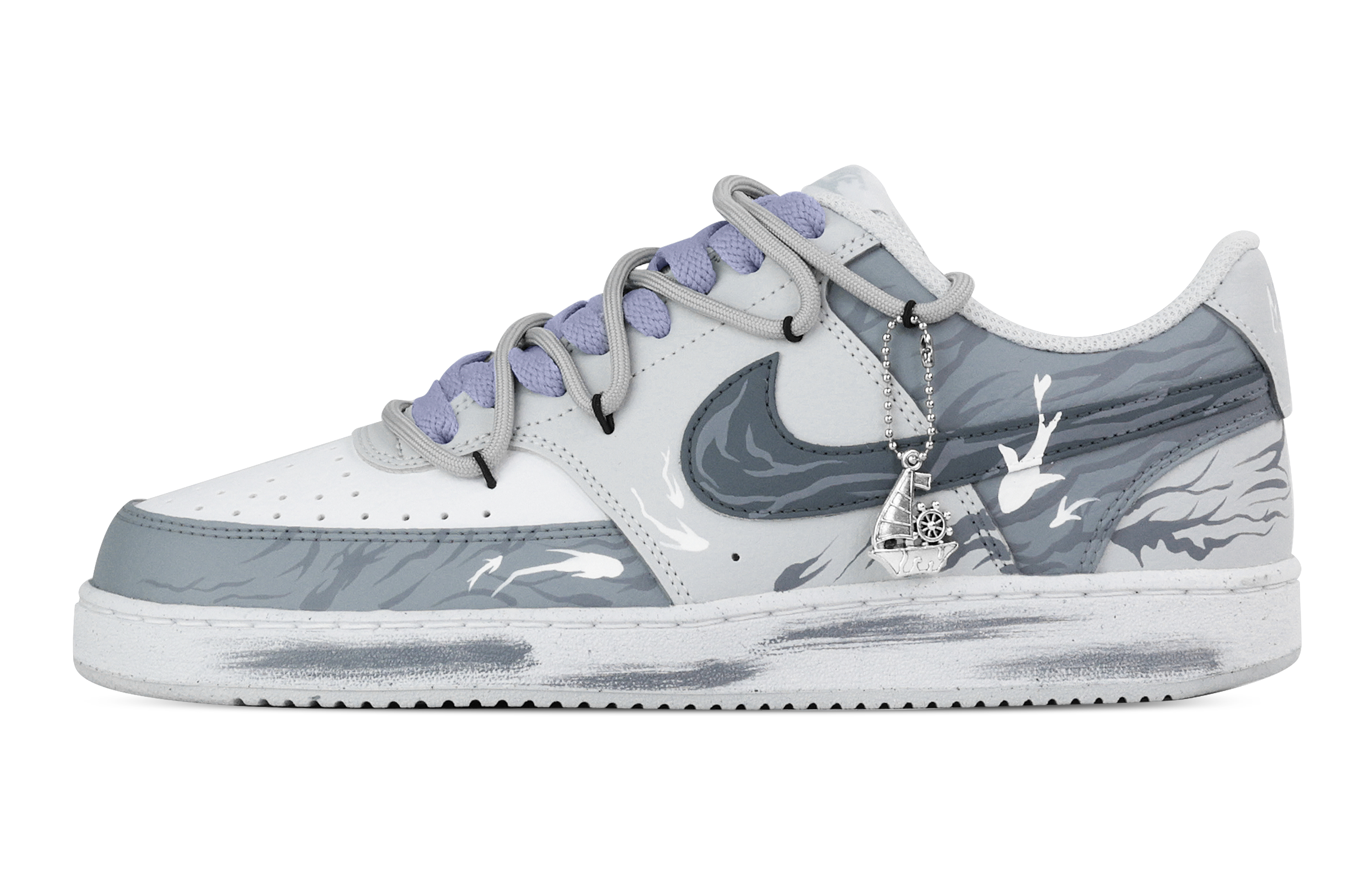 

Nike Кроссовки для скейтбординга Court Vision Ocean Current, износостойкие, низкие, мужские, белые, серые, синие