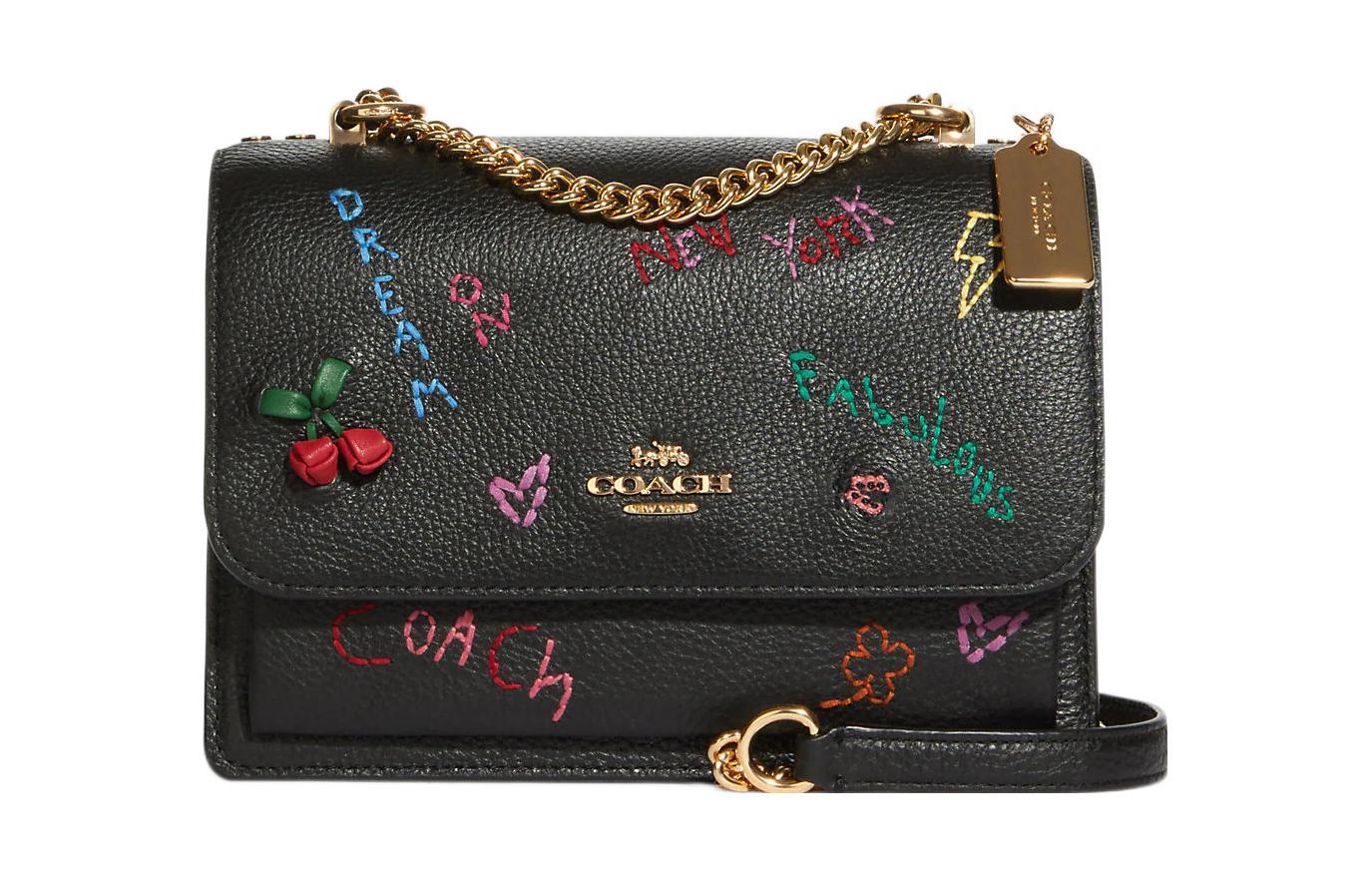 

Дневник Вышивка Коллаборация Кожаный Чемодан Сумка Через Плечо На Плечо Маленький Размер Женская Черная COACH