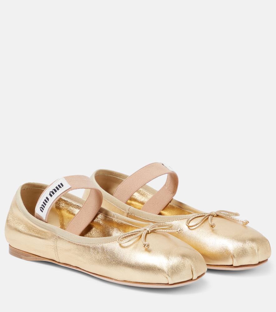 Балетки из металлизированной кожи Miu Miu, Platino