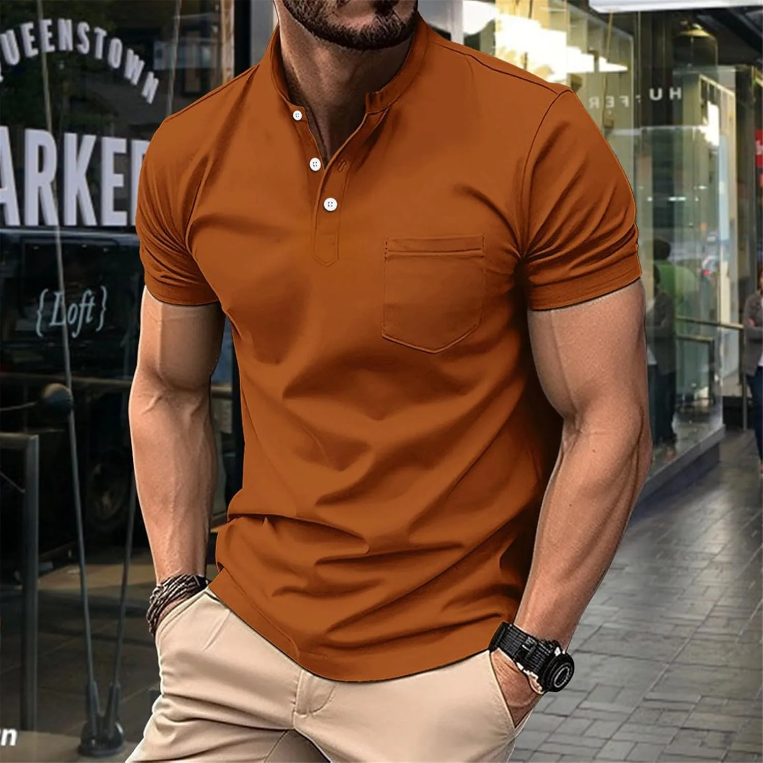 Мужская футболка henley с коротким рукавом, dry fit, moisture wicking — фото 2