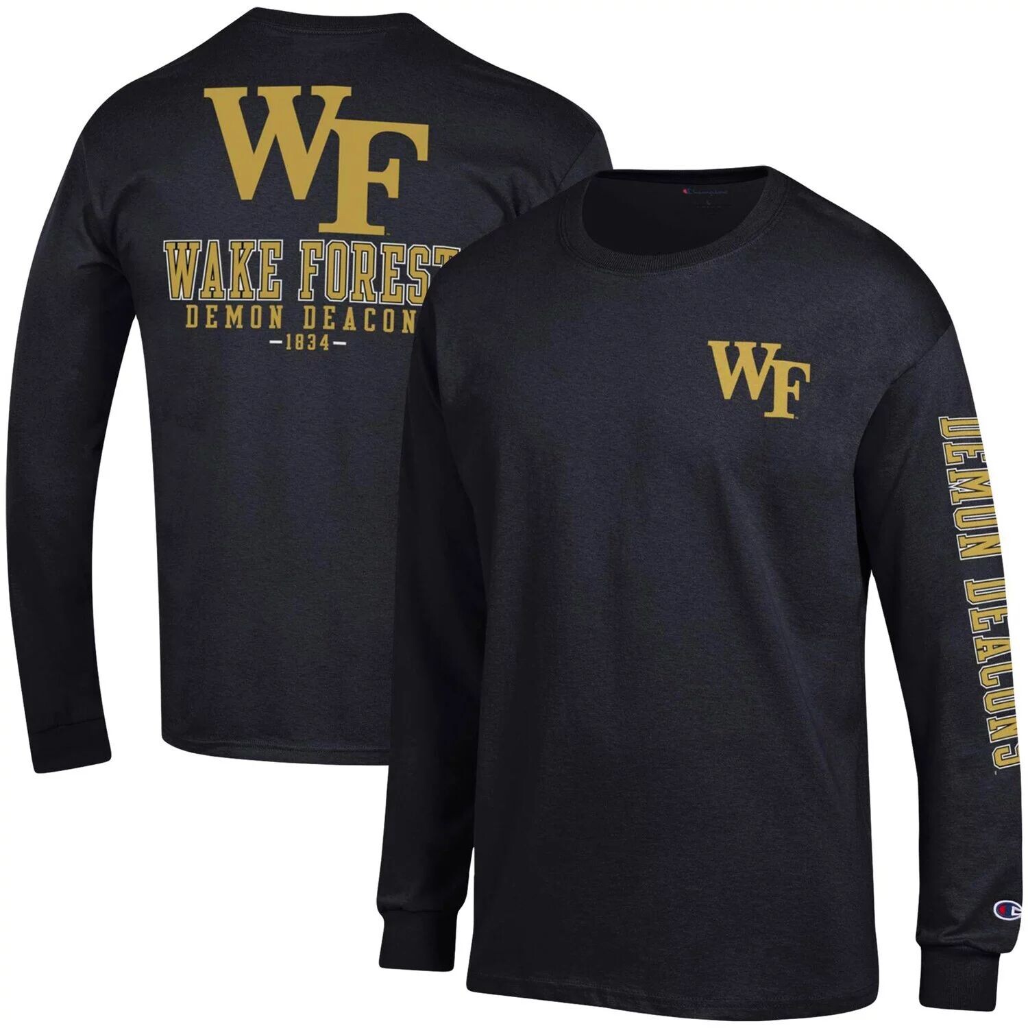 

Мужская черная футболка с длинным рукавом Wake Forest Demon Deacons Team Stack Champion, Черный, Мужская черная футболка с длинным рукавом Wake Forest Demon Deacons Team Stack Champion