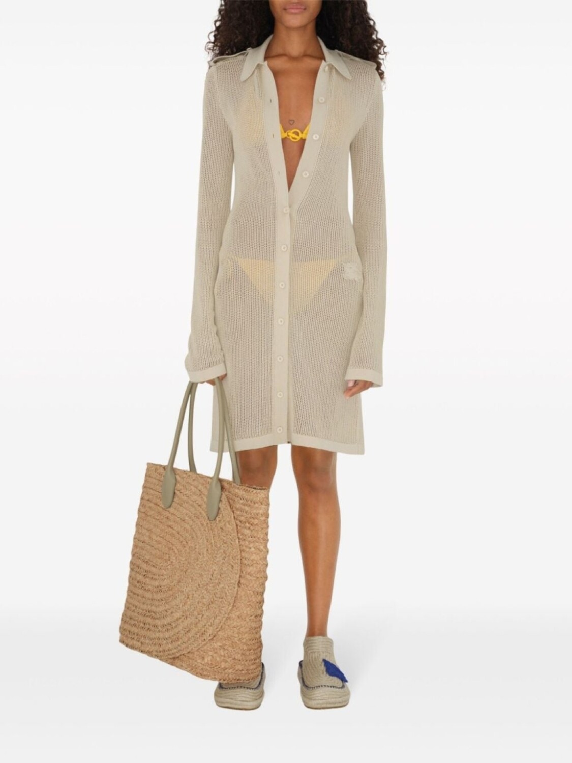 Плетеная сумка-тоут Burberry, нейтральный цвет — фото 2