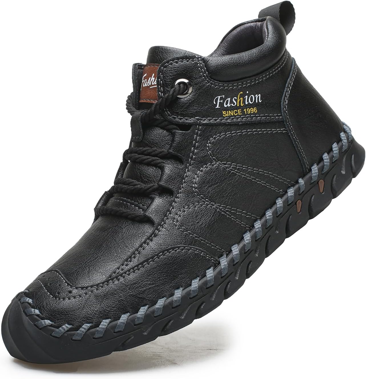 

Мужские кожаные ручной работы ботинки с шнуровкой, ретро, с круглым носком, ручная строчка, высокие кеды, для активного отдыха, походов, работы, вождения, повседневные чукка-ботинки Mviobuy, черный