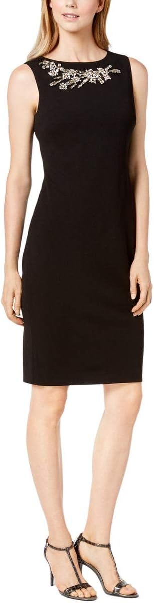

Calvin Klein Женское однотонное платье-футляр без рукавов с отделкой, Black