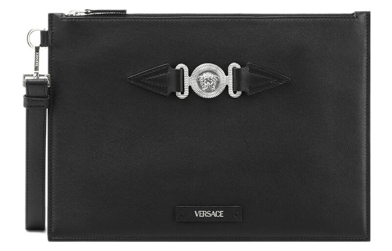 

VERSACE Клатч MEDUSA BIGGIE из гладкой коровьей кожи, мужской, черный и серебристый