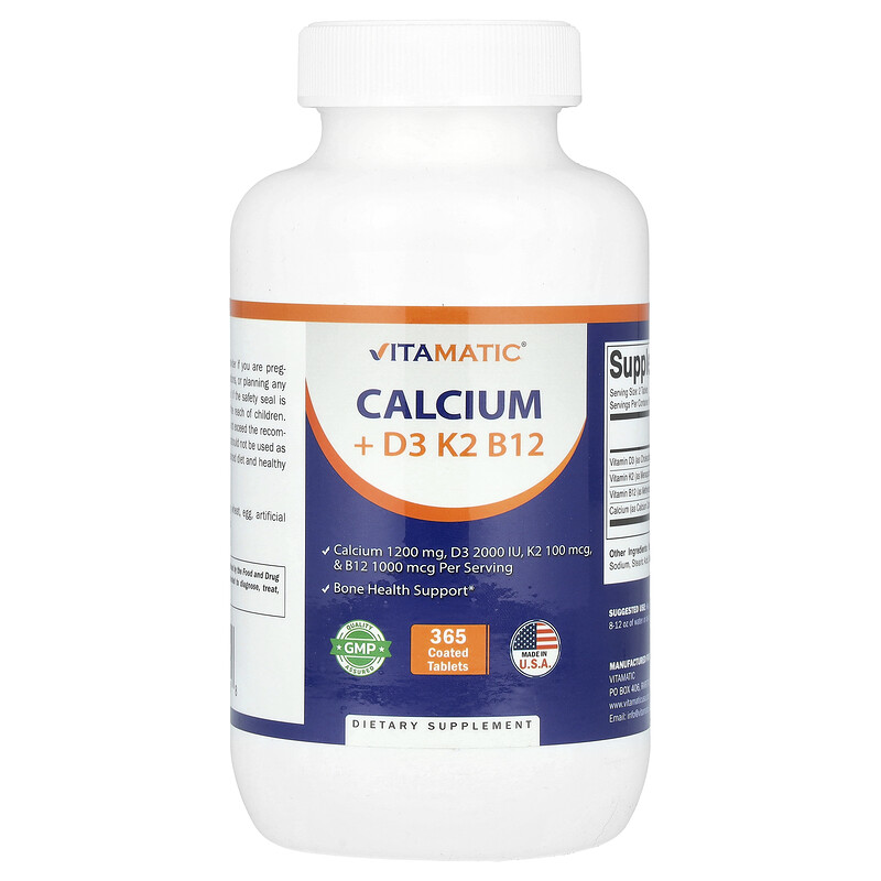 

Vitamatic, Кальций + D3, K2, B12`` 365 таблеток, покрытых оболочкой