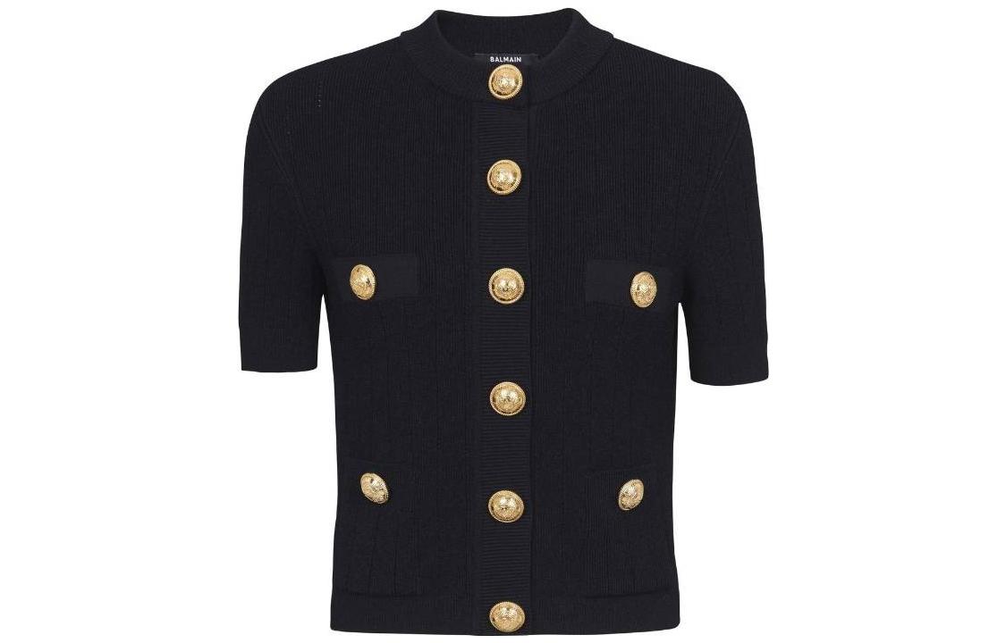 

Кардиган с короткими рукавами и рельефной пуговицой BALMAIN, черный