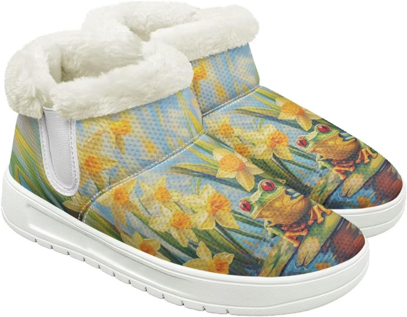 

Женские пушистые зимние сапоги для снега, утепленные флисом, удобные, теплые, водоотталкивающие, для женщин и мужчин Cugasmaru, Frog Floral