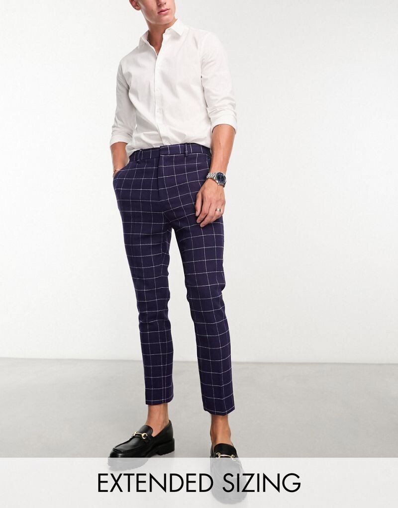 

Темно-синие зауженные брюки в клетку ASOS DESIGN