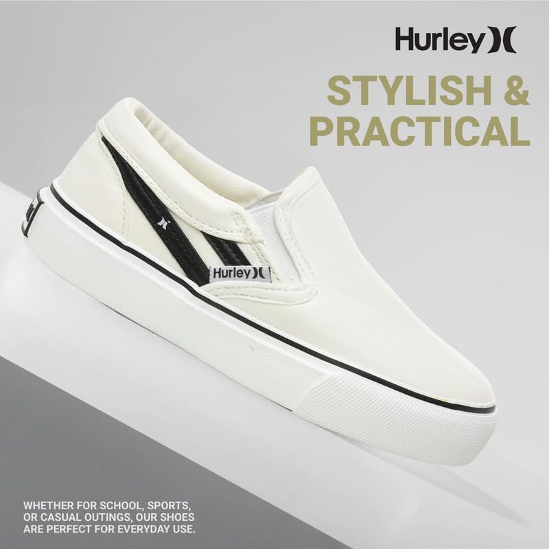 Детские слипоны Hurley из холщовой ткани - низкие кеды для скейтбординга для детей, спортивная обувь для мальчиков и девочек, повседневные кроссовки, белый/черный — фото 4