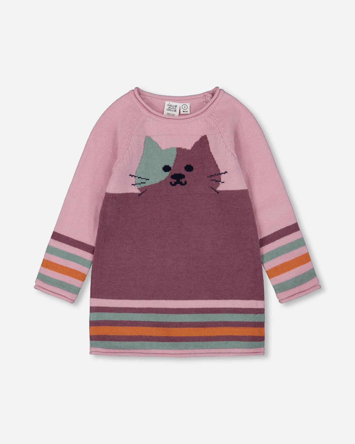 

Вязаное платье пыльно-розового цвета с кошкой Deux par Deux