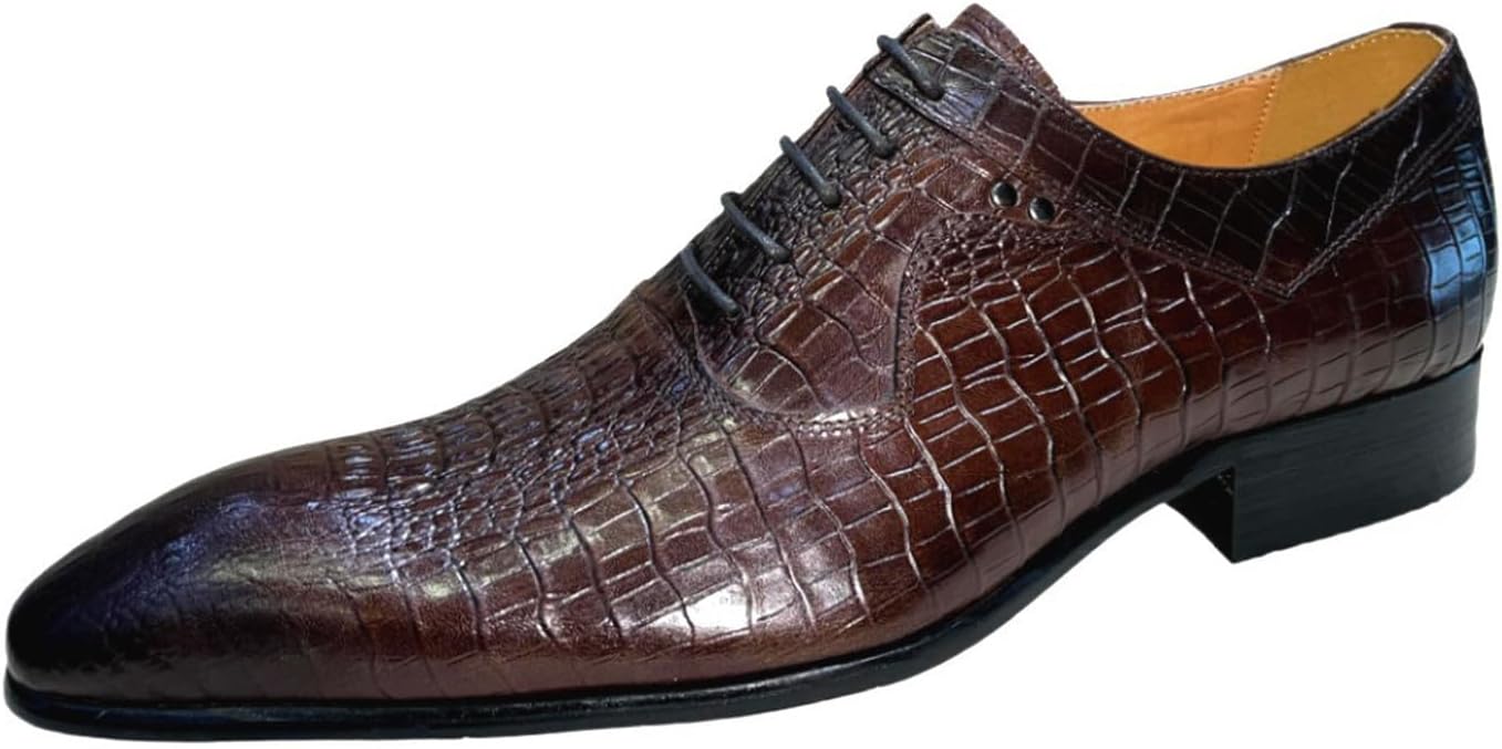 

Мужские оксфорды Santimon из крокодиловой кожи, модные стильные шнурованные туфли для офиса, свадьбы и деловых встреч, коричневый