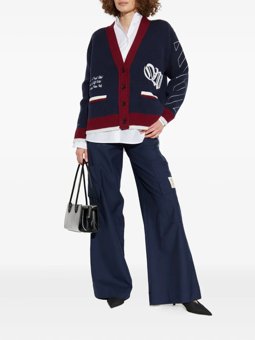 Кардиган в стиле varsity из жаккарда Off-White, синий — фото 2