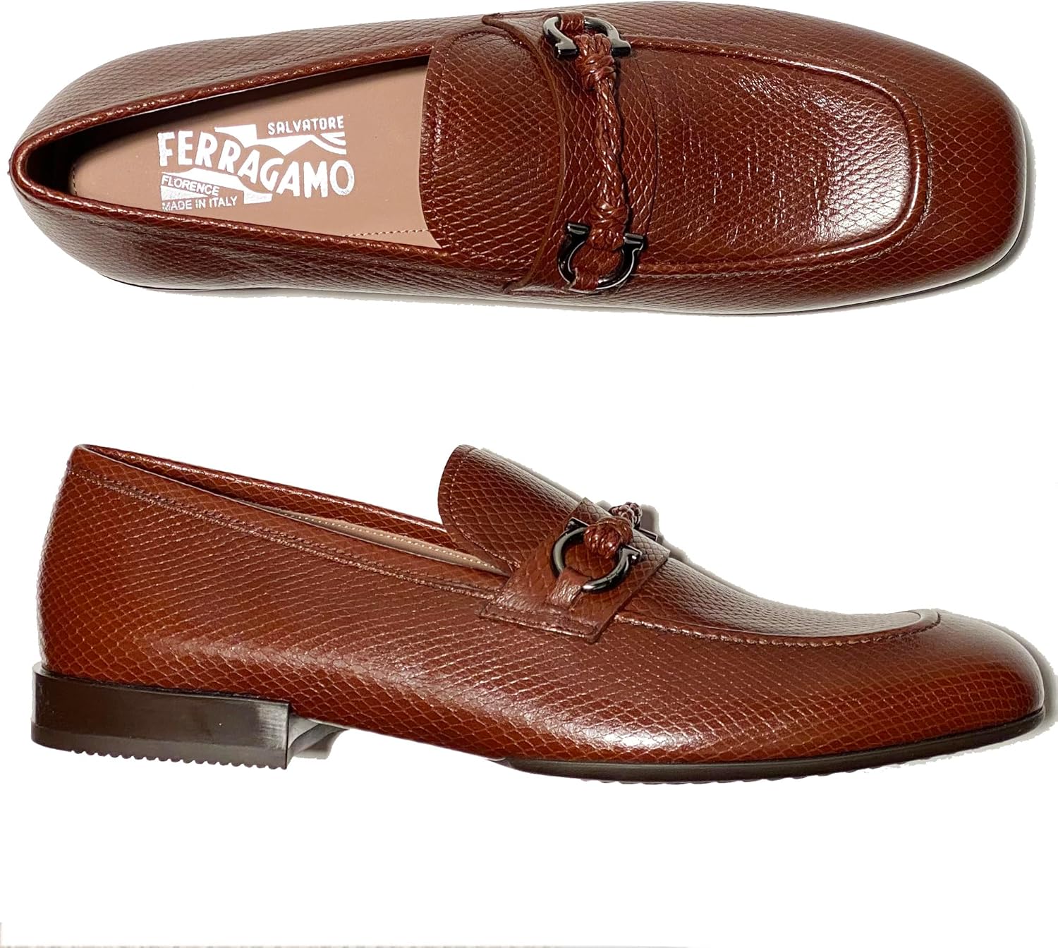 Мужские туфли-лоферы на ремешке Ferragamo Gancini из коричневой зернистой кожи Pago (Salvatore) — фото 3