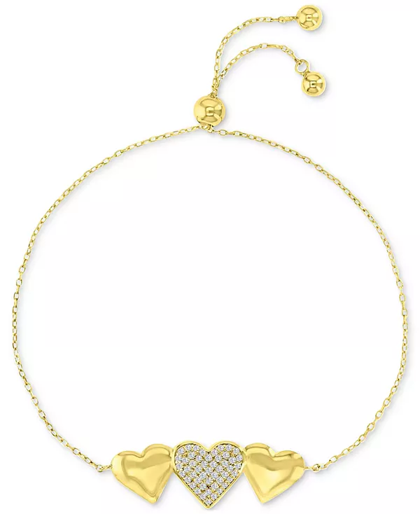 

Браслет-Цепочка «боло» с тройным сердечком из кубических цирконий и полированным паве Macy'S, gold