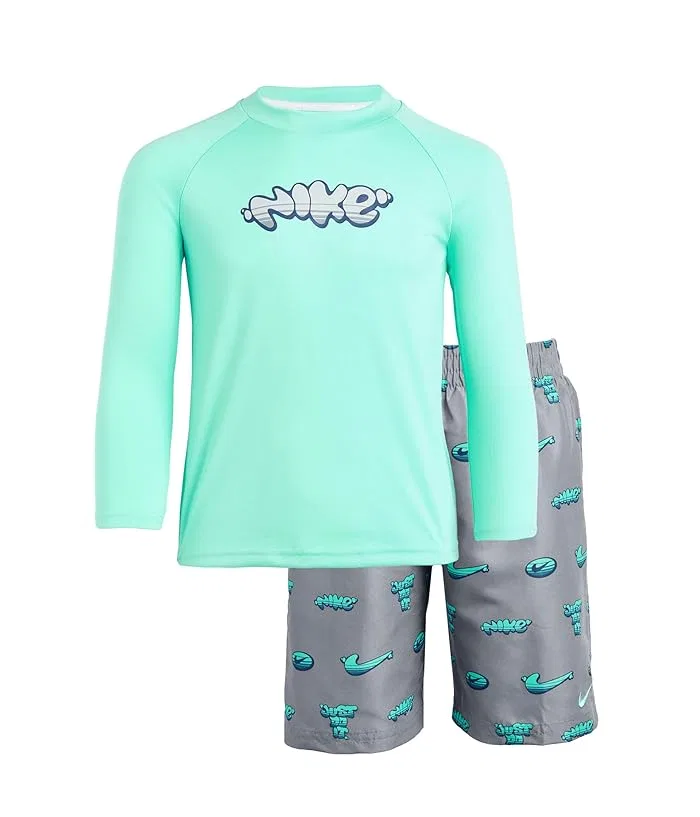 Купальный костюм с длинным рукавом и шортами Nike Kids, Bleached Turquoise