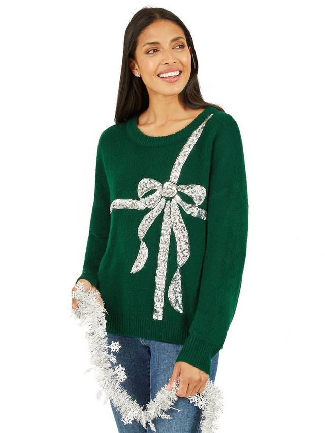 

Свитер с пайетками и бантом Yumi, Green