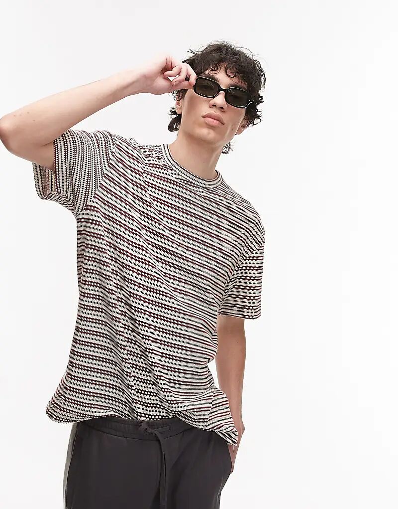 

Футболка Topman свободного кроя с трикотажными полосками темно-красного цвета