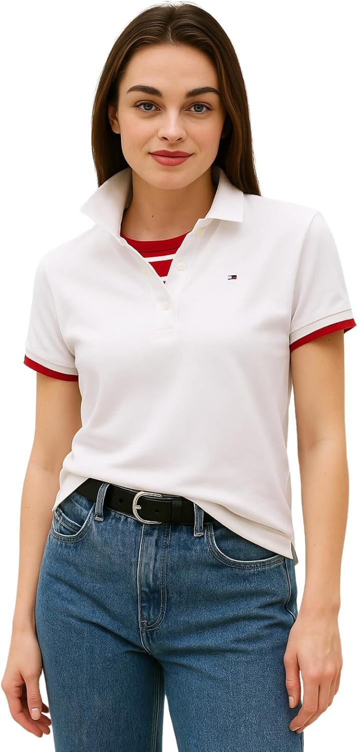 

Женское поло Tommy Hilfiger Classic Fit - ультрамягкий эластичный хлопок белого цвета, White