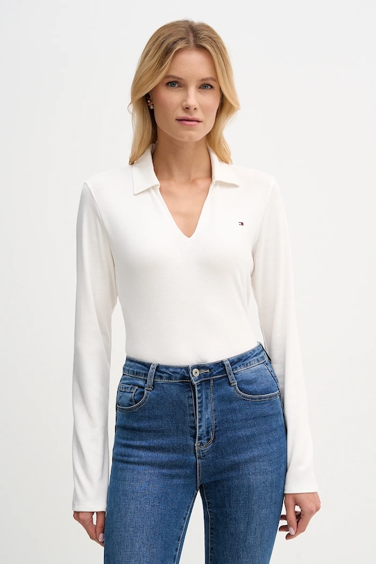 

Хлопковый лонгслив Tommy Hilfiger, бежевый