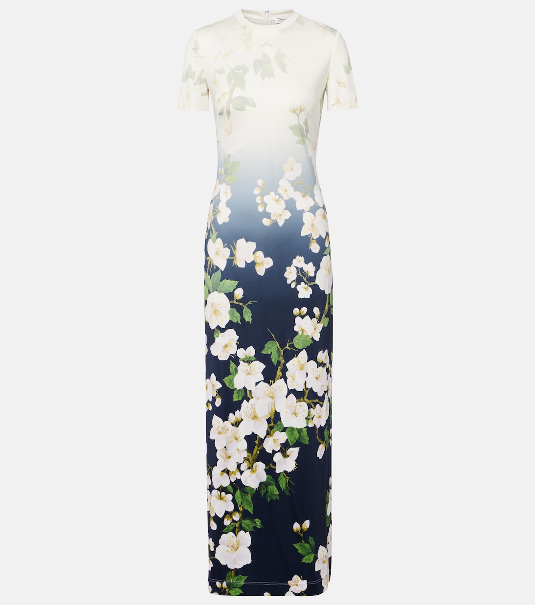 

Платье макси с цветочным принтом и омбре Oscar de la Renta, Wht Navy Ombre