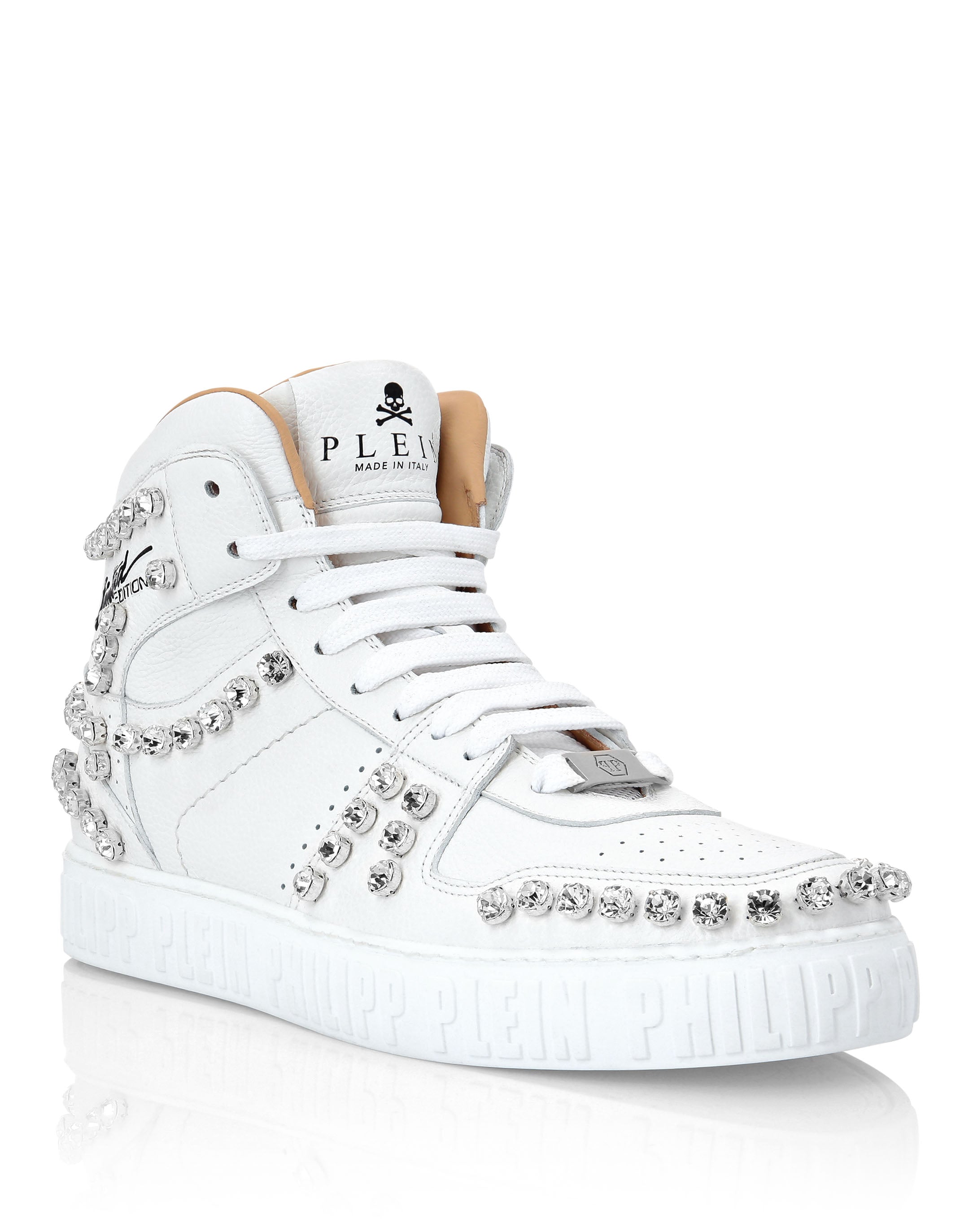 

Кожаные кроссовки Hi-Top с кристаллами PHILIPP PLEIN, белый