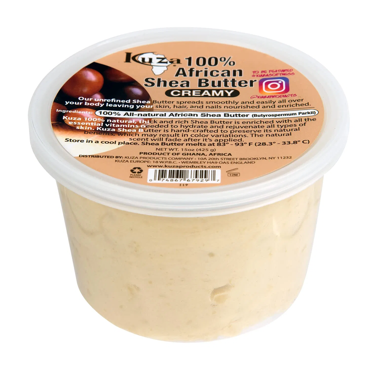 Кремовое масло ши Kuza 100% African Shea Butter, 15 унций Kuza