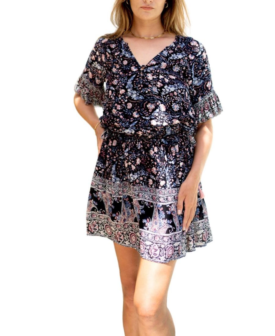 

Женское мини-платье Flora с черным цветочным принтом Paneros Clothing, Night bloom