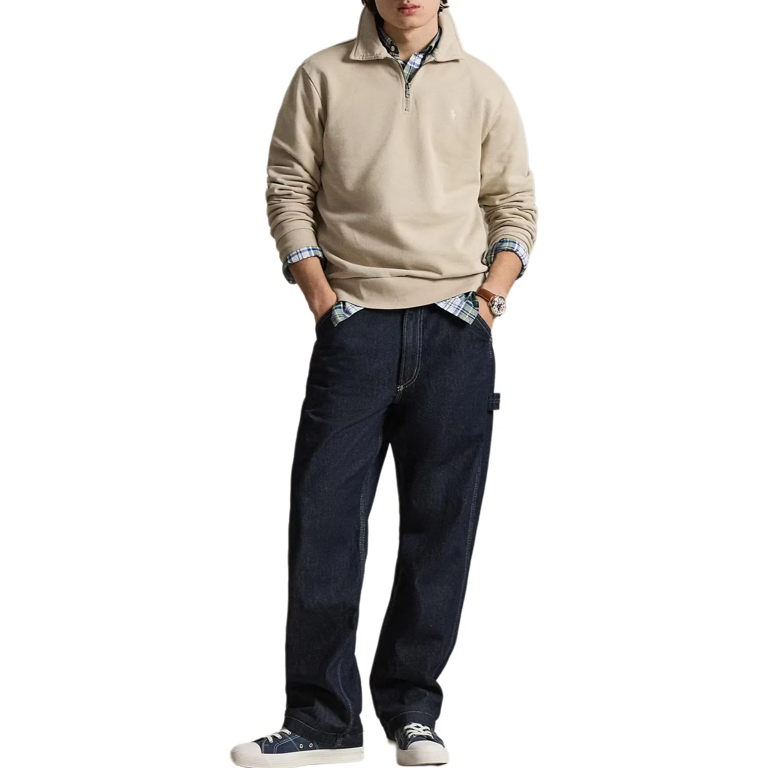 Свитшот с четверть-застежкой Polo Ralph Lauren серо-лаймовый — фото 4