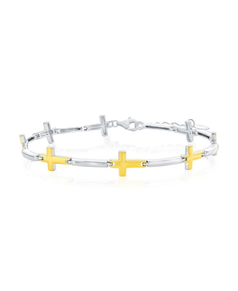 

Браслет из стерлингового серебра с крестом, расположенным горизонтально, с золотым покрытием Simona, Gold & silver