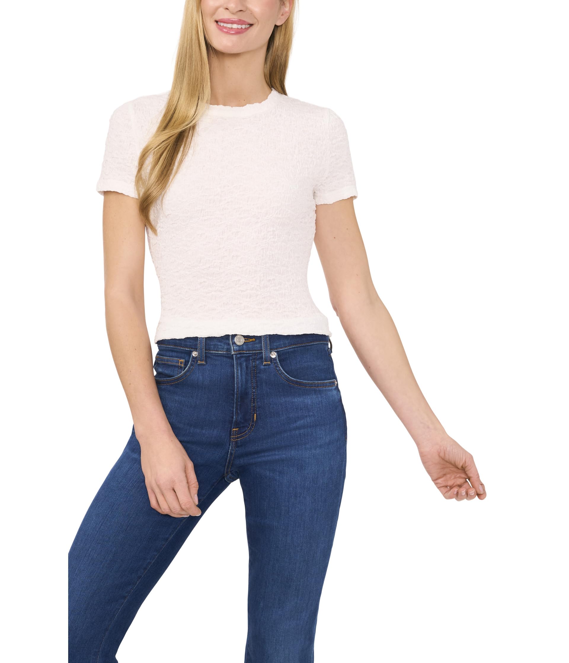

Футболка CeCe Short Sleeve Puckered Knit Baby Tee, New Ivory