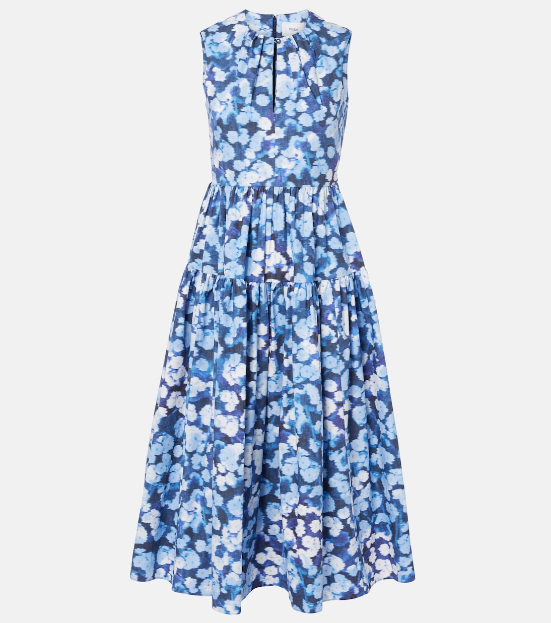 

Коктейльное платье из хлопка с цветочной аппликацией и оборками Erdem, Havelock Blossom Indigo