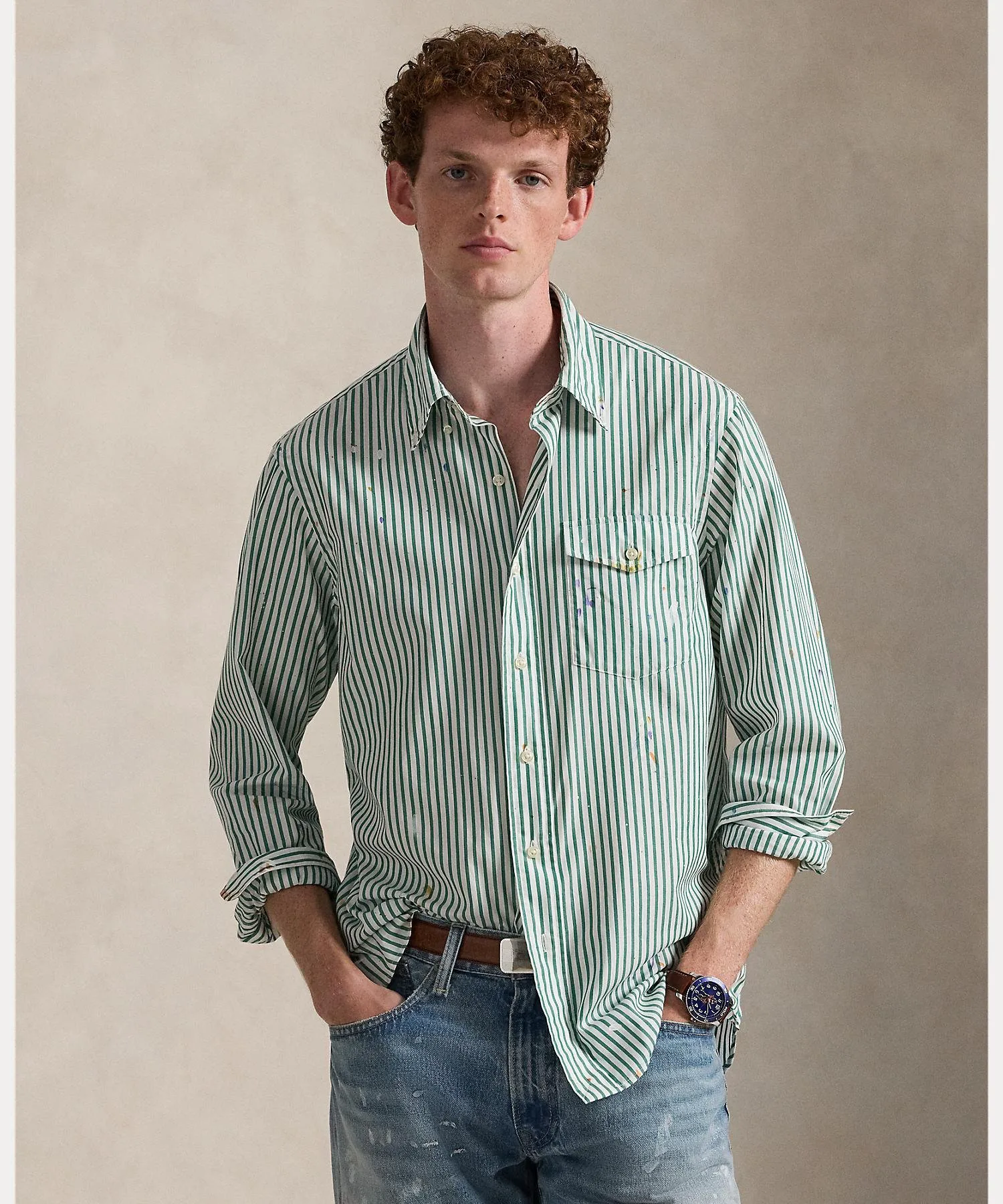 Классическая полосатая рубашка с эффектом брызг краски. Polo Ralph Lauren, 999 Multicolor