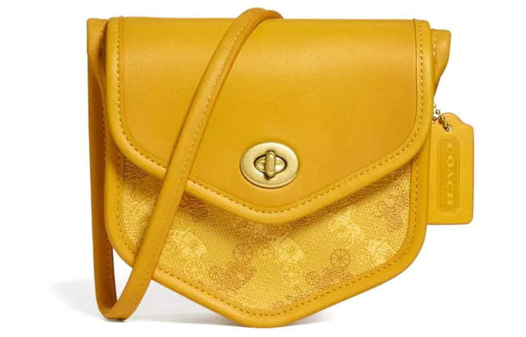 

COACH Замковая сумка через плечо из кожи теленка с покрытием холстом небольшого размера для женщин ярко-желтого цвета