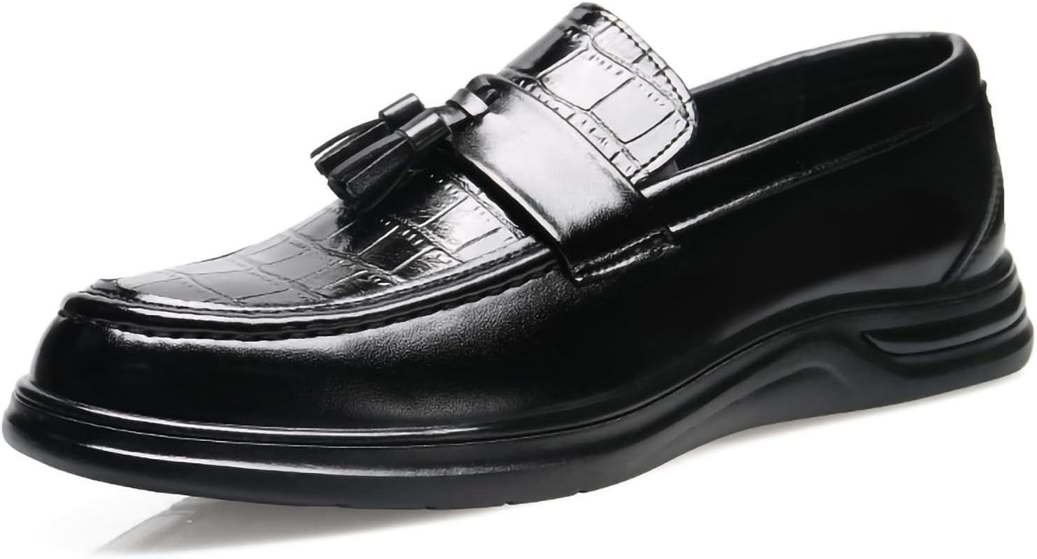 

Мужские лоферы с кисточками - слипоны с узором под крокодила из искусственной кожи для работы, вождения и повседневного стиля Generic, черный