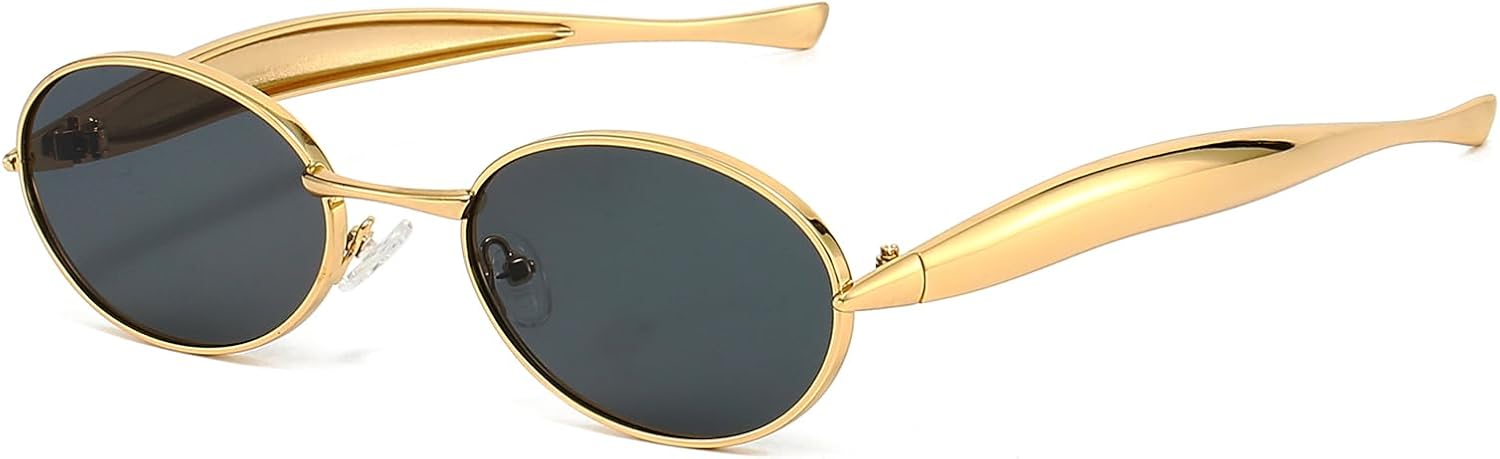 

Ретро овальные солнцезащитные очки для женщин и мужчин в стиле 70-х, модные солнцезащитные очки-сардинки, золотистая металлическая оправа, защита от УФ-излучения UV400 SUNBSR, A1 Gold/Grey