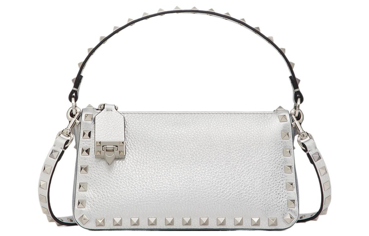 

Рокстад из зерненой телячьей кожи Багет Сумка через плечо Маленький размер Женская Серебряный Valentino