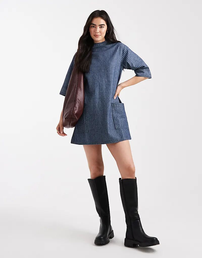 

Платье Native Youth из денима в полоску с воротником синего цвета