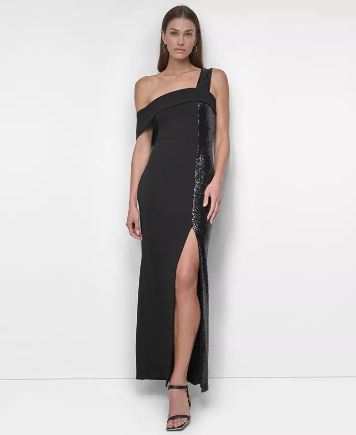 

Женское вечернее платье с одним плечом и пайетками DKNY, черный