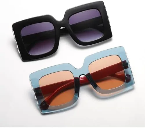 

2026 Мода для женщин: квадратные солнцезащитные очки, современные солнцезащитные очки в винтажном стиле со стразами, очки с защитой от УФ-излучения UV400 MTZJH, Black